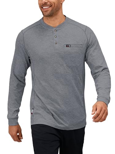 Image of FR Shirts for Men 5.5oz 100% Cotton Lightweight Flame Resistant Long Sleeve Henley Shirt CAT2