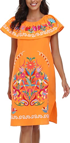 Yzxdorwj Women Mexican Embroidered Dress Ruffle Collar Sleeveless (L, 623Ow) #TOP5