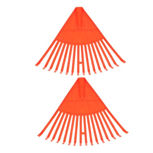 BESTonZON Lot de 2 Râteaux en Plastique Orange pour Jardinage et Pelouse, 16 Dents Robustes, Outils Manuels pour Ramasser Feuilles et Entretenir Pelouses, Râteaux Solide pour Nettoyage Extérieur