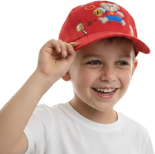 Kids Baseball Cap with 3D Cartoon Bear Design - Adjustable Strap Summer Sun Protection Hat for Boys Girls Toddler Outdoor Play