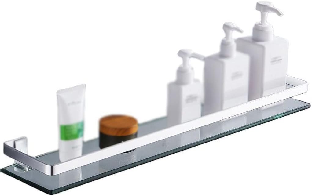 Bathroom Glass Shelf Rectangular Shelves Wall Aluminum Extra Thick Tempered 1 Tier Basket Mounted(35 * 12 * 5cm)