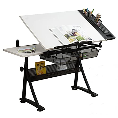 NDRFAWY 製図テーブル 高さ調節可能 ドローイング アートテーブル アーティスト デスク 傾斜 絵画 ワークステーション 収納付き 引き出し付き ライティング アートクラフト ワークステーション
