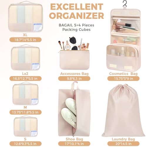 Image of BAGAIL 9 Set Packing Cubes with Packing List Luggage Packing Organizers for Travel Accessories (Cream)