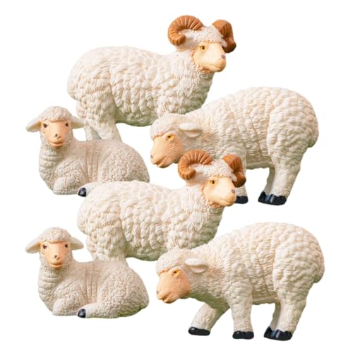 FUTUREORYY 6 Stück Teiliges Resin Schaf Miniatur Wetterfeste Gartenfigur Detailreiche Weiße Schafe Dekorative Tierfiguren für Außenbereich und Wohnzimmer Kompakte Deko für Landschaft und