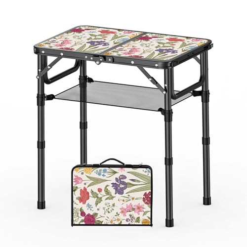 YihuiKo Small Camping Table, Vintage French Flowers Pattern Folding Table