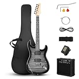 Ktaxon 6 String Electric Guitar Kit, 39 Inch H-H Pickups Tiger Stripe Beginner Electric Guitar Set with 20W Amplifier, Tuner, Bag, Strap, Cable, Accessories for Adults & Teens (Black)