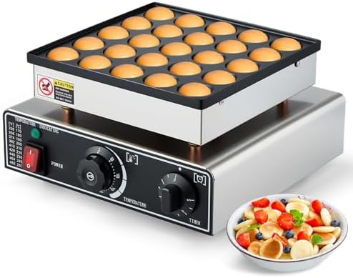 Commercial Mini Pancake & Waffle Maker - Electric Non-Stick Machine with Timer (0-5 Min) & Temp Control (50-300°C) - 25/50PCS Stainless Steel Dutch Pancake Maker