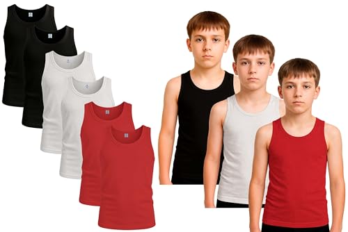 Image of Bahob® 6 Pack Boy's Underwear Vests Soft Cotton Tank Tops Kids Sleeveless Vests Undershirts 5-14 Years (7-8 Years, 2 Black / 2 Skin / 2 Red)