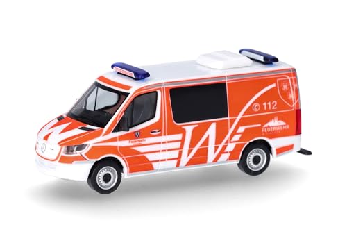 Herpa Modellauto Mercedes-Benz Sprinter '18 Halbbus Feuerwehr Wiesbaden, Miniatur im Maßstab 1:87, Sammlerstück, Made in Germany, Modell aus Kunststoff