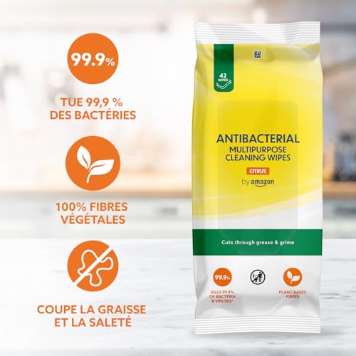 by Amazon Lingettes Nettoyantes Multi-usages Citron, 252 pièces, 6 lot de 42 Lingettes – vue 4
