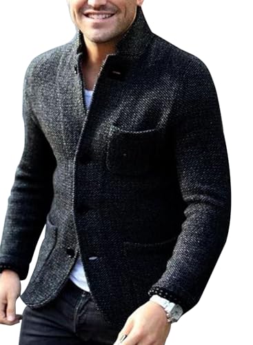 yoeasy Men's Blazer Collar Long Sleeve Button Knit...