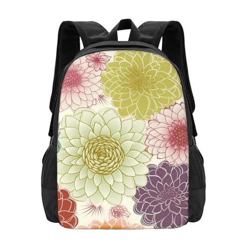 MMSJSBVY Cute Baby Sloth Backpacks, Large-Capacity Backpacks, Laptop Backpacks, Adjustable Shoulder Strap Student Backpacks, Dahlia Flower, One Size