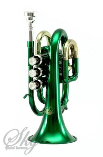 image for Sky Band Approved Brass Bb Pocket Trumpet with Case, Cloth, Gloves and