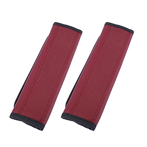 X Autohaux 2Pcs Universal Seat Belt Shoulder Pad Soft Microfiber Leather Car Safety Strap Covers Neck Mat For Comfortable Driving Wine Red #TOP20