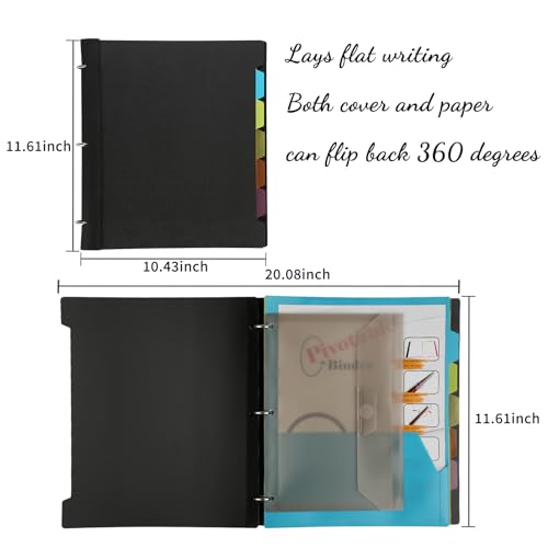 Image of 2 Pcs Pivotable Refillable Notebook, 3 Ring Binder Notebooks 1 Inch, Notebook with Dividers and Pockets, Folder Notebook, Flexible Binder, Soft Binders 3 Ring, Foldable Binder- Black