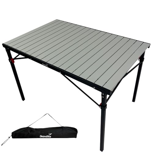 Skandika Aluminium Klapptisch Maikku | Alu Campingtisch für 6 Personen, 80 kg Traglast, 107 x 70 x 70 cm, wasserfest, klappbar, leicht, einrollbare Tischplatte | Falttisch für Garten, Angeln (Schwarz)