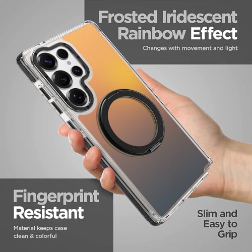 Image of Magnetic for Samsung Galaxy S25 Ultra Case with 360 Stand [Compatible with Magsafe] [Fluorescent Design] [1 Screen Protector] Slim Translucent Matte Case for Galaxy S25 Ultra 6.9 inch, Black