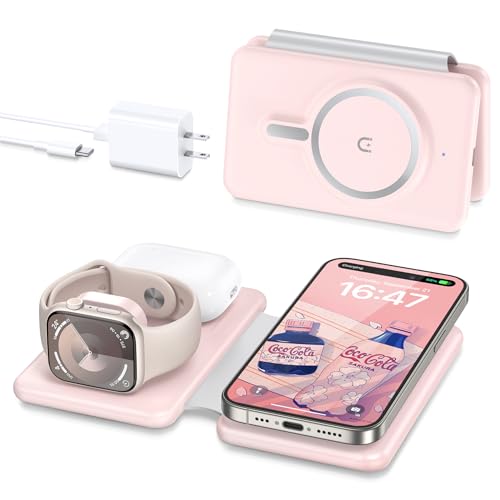 3 in 1 Wireless Charging Station for iPhone 17 16 15 14 13 12 Pro Max Plus &ndash; Foldable Magnetic...