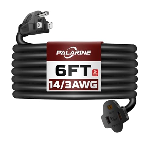 6 Ft Black Outdoor Extension Cord, 14 Gauge Heavy Duty