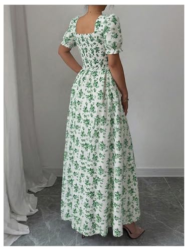 Image of Floerns Women's Floral Short Puff Sleeve Milkmaid Dress Boho A Line Long Dresses