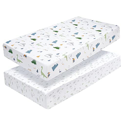 Phf Soft Dinosaur Crib Sheet Fitted, 2 Pack Silky Comfy Breathable Baby Sheets For Boys Girls, 28X52X9In Fits Standard Crib And Toddler Mattresses, Dinosaur & Woodland #TOP6