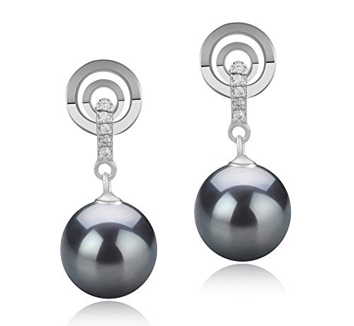 Madonna Black 8-9mm AAAA Quality Freshwater 925 Sterling Silver Cultured Pearl Earring Pair For Women