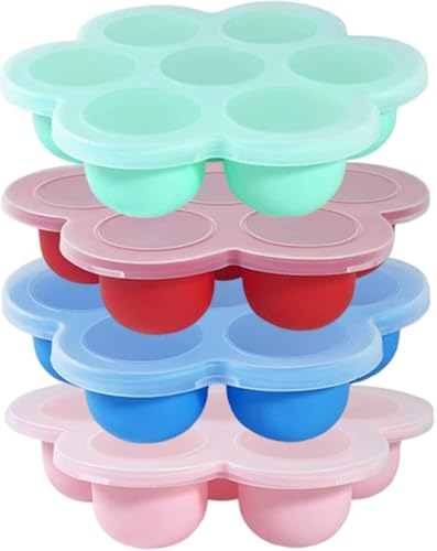 Lot De 4 Bac A Glacons Avec Couvercle, Plateaux De Congélation Pour Aliments, Moules En Silicone À 7 Cavités Pour Le Lait Maternel Les Glaçons Les Purées Fruits (4 pièces)