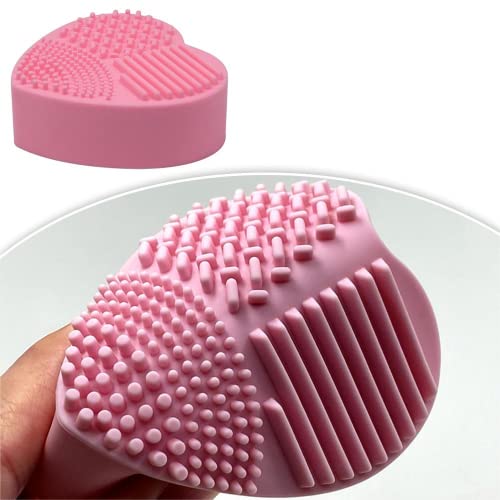 2 Pcs Makeup Brush Cleaner Mats Silica Gel Cosmetic Brush Cleaning Mats Heart Shape Makeup Brush Cleaning Pads For Foundation Brushes Makeup Artist #TOP4
