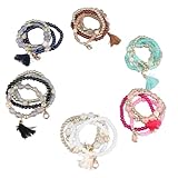 QWUUYEC Pulseras de Cuentas Coloridas, 24 Piezas, Pulseras Estirables Multicapa, Pulseras Apilables para Fiesta y Viaje - Diseño Vibrante, Cuerda Elástica, Uso Diario y Ocasiones