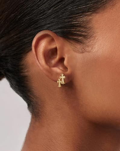 Gold Cross Earrings for Women 14K Gold Double Piercing Cross Earrings Diamond Stud Earring2