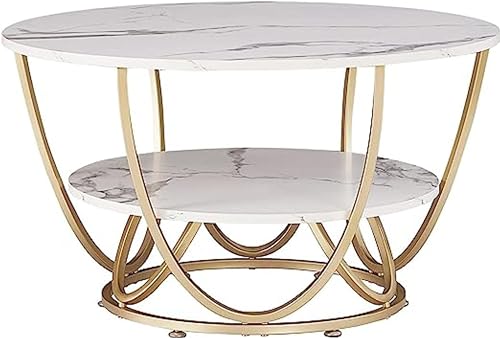 Image of Round Storage Coffee Table Contemporary Coffee Table for Living Room Wood Top with Metal Frame (White Gold Round)