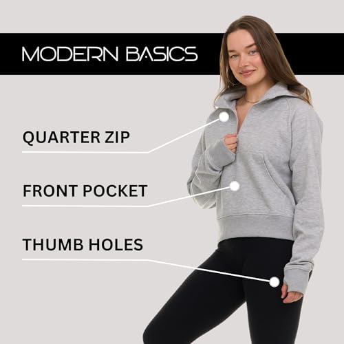 Womens Half Zip Hoodie - Fleece Cropped Sweatshirt for Women, Quarter Zip Up Pullover - Image 3