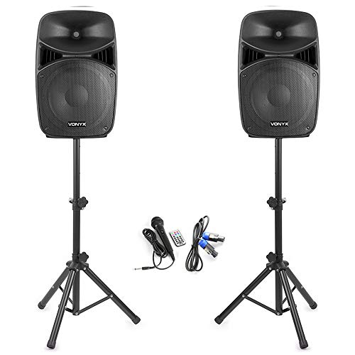 VONYX VPS122A Bluetooth Party Speaker with Lights, 12-Inch Bluetooth Active Speaker Pair, 800W House Party Speakers with Stands, Wireless Music Streaming, Ideal for Parties & Events VONYX VPS122A Bluetooth Party Speaker with Lights, 12-Inch Bluetooth Active Speaker Pair, 800W House Party Speakers with Stands, Wireless Music Streaming, Ideal for Parties & Events