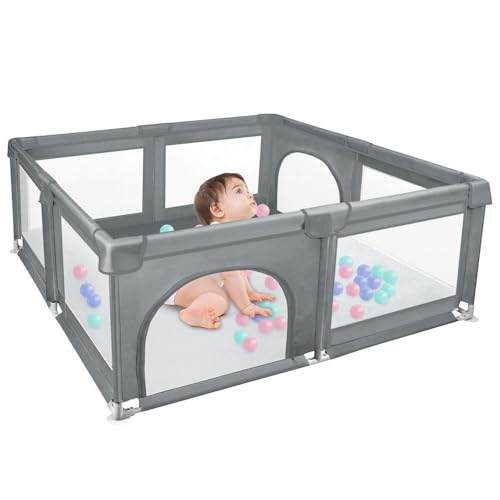 MUL-BOUTIQUE Parque Modular Bebe 120x120 Cm Plegable Gran Parque Infantil con Puerta con Cremallera (gris oscuro)