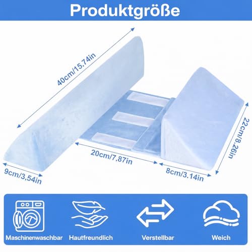 Fueegue Lagerungskissen, 42x22x10cm Seitenschläfer Kissen, Keilkissen Verstellbares, Side Support Pillow, Removable Positioning Pillow, Anti Rollen Keilkissen, Wattepad mit Rückenlehne