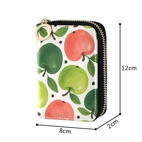 RFID Blocking Credit Card Wallets Leather Wallets for Women Small Zipper Wallet with Coin Pouch Watercolor Green Pink Apples3