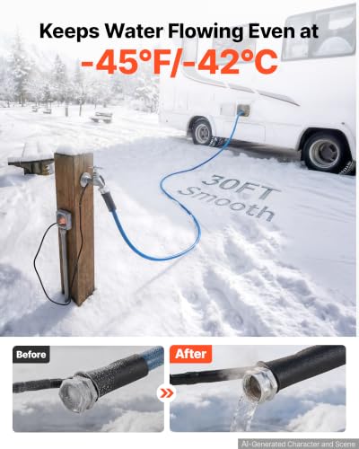 Image of VEVOR 30FT Heated Water Hose for RV Antifreeze to -45F Drinking Water Hose