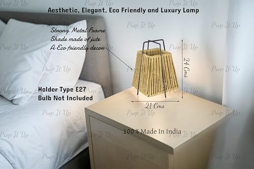 Image of Made in India Eco-Friendly Jute Table Lamp for Bedroom | Modern Minimalist Bedside Lamp with Metal Frame | Aesthetic Night Lamp for Living Room Decor | E27 Holder