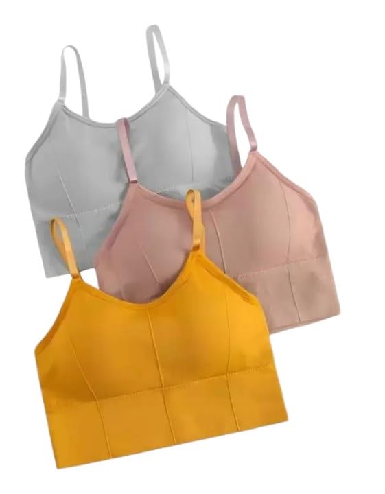 Women's Cotton Wire-Free Full Coverage Lightly Padded Sports Bra - Comfortable & Supportive Everyday Wear - Pack of 3 (Size- 34, Grey, Brown, Yellow)-image-47