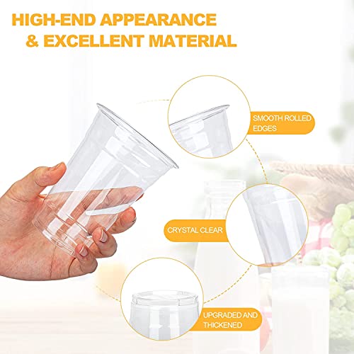 TashiBox plastic cups with lids [24 oz 100cups&100flat lids],Clear Crystal disposable plastic cups,smoothie cups - Thumbnail 3