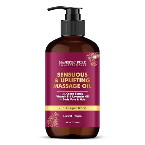 Majestic Pure Cocoa Massage Oil 236 ml - with Cocoa Butter, Vitamin E & Lavender Oil, Invigorating & Relaxing Massage Oil, for All Skin Types, Men & Women