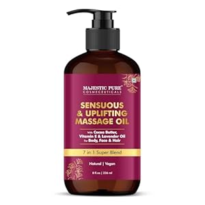 Majestic Pure Cocoa Massage Oil 236 ml – with Cocoa Butter, Vitamin E & Lavender Oil, Invigorating & Relaxing Massage Oil, for All Skin Types, Men & Women
