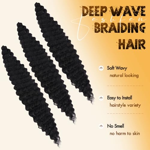 FESHFEN Extensions Tresses Crochet Deep Twist Océan Wave Synthétique Noir – vue 2
