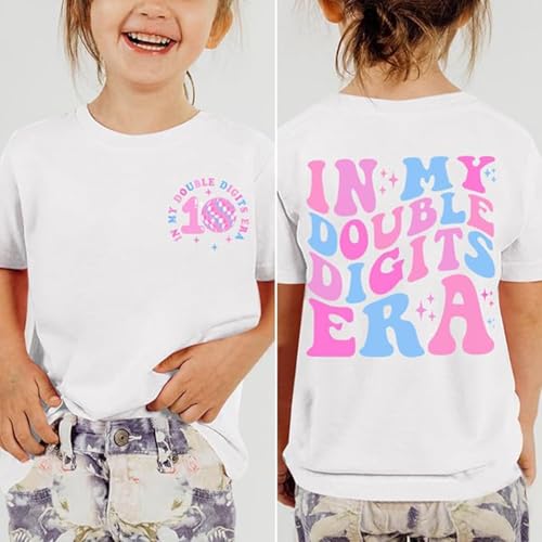 Image of in My Double Digits Era Shirt for Girls 10th Birthday T-Shirt 10 Year Old Girl Birthday Party Short Sleeve Tee Tops