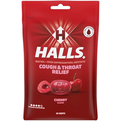 HALLS Relief Cherry Cough Drops, 30 Drops