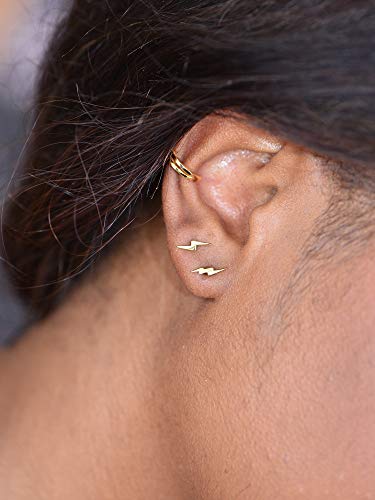 18K Gold Vermeil Tiny Gold Lightning Bolt Stud Earrings #TOP3