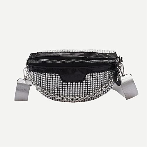 Pochete de strass feminino casual zíper brilhante peito transversal pacote de telefone, Prata, 25CM*