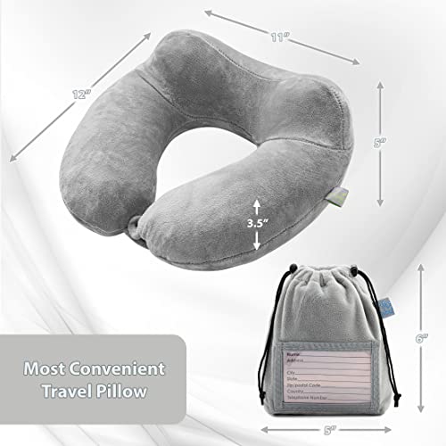 Inflatable Travel Neck Pillow: Extra-Soft, Cushion. For Airplanes, Trains, Cars, Portable Travel Accessory-With Carrying Pouch For Cell Phone And Passport Etc. (Grey) #TOP7