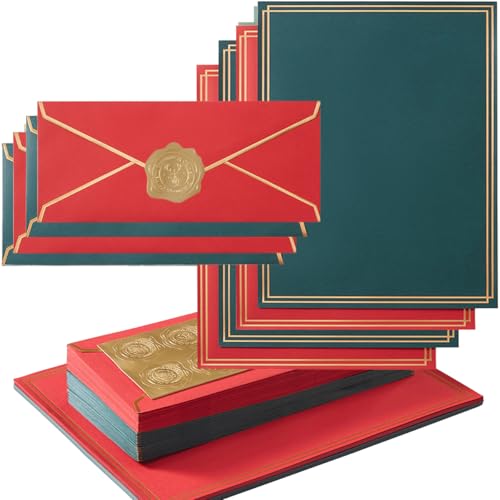 Topeen 50 Pack Christmas Red Green Stationery Set with Gold