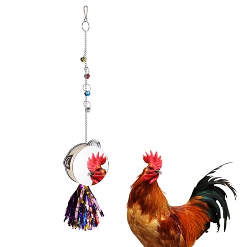 DONGKER Chicken Mirror Toy,Hanging Bird Swing Mirror with Hook & Bell for Hens Chicken Parakeets Birds Parrots Budgie